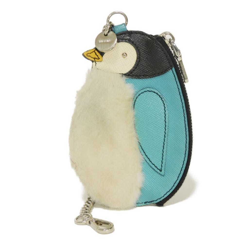 Prada Saffiano Penguin Chain Coin Purse with Calf Fur Logo Medallion (Voyage)...